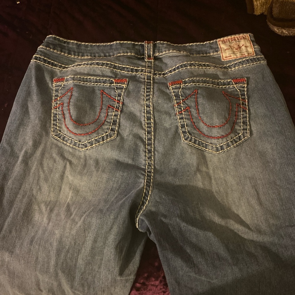 True Religion Women’s Boot Cut Denim Jeans with Red Stitching